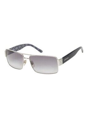 Versace Logo Sunglasses Black Silver Gray Acetate Metal Eyewear